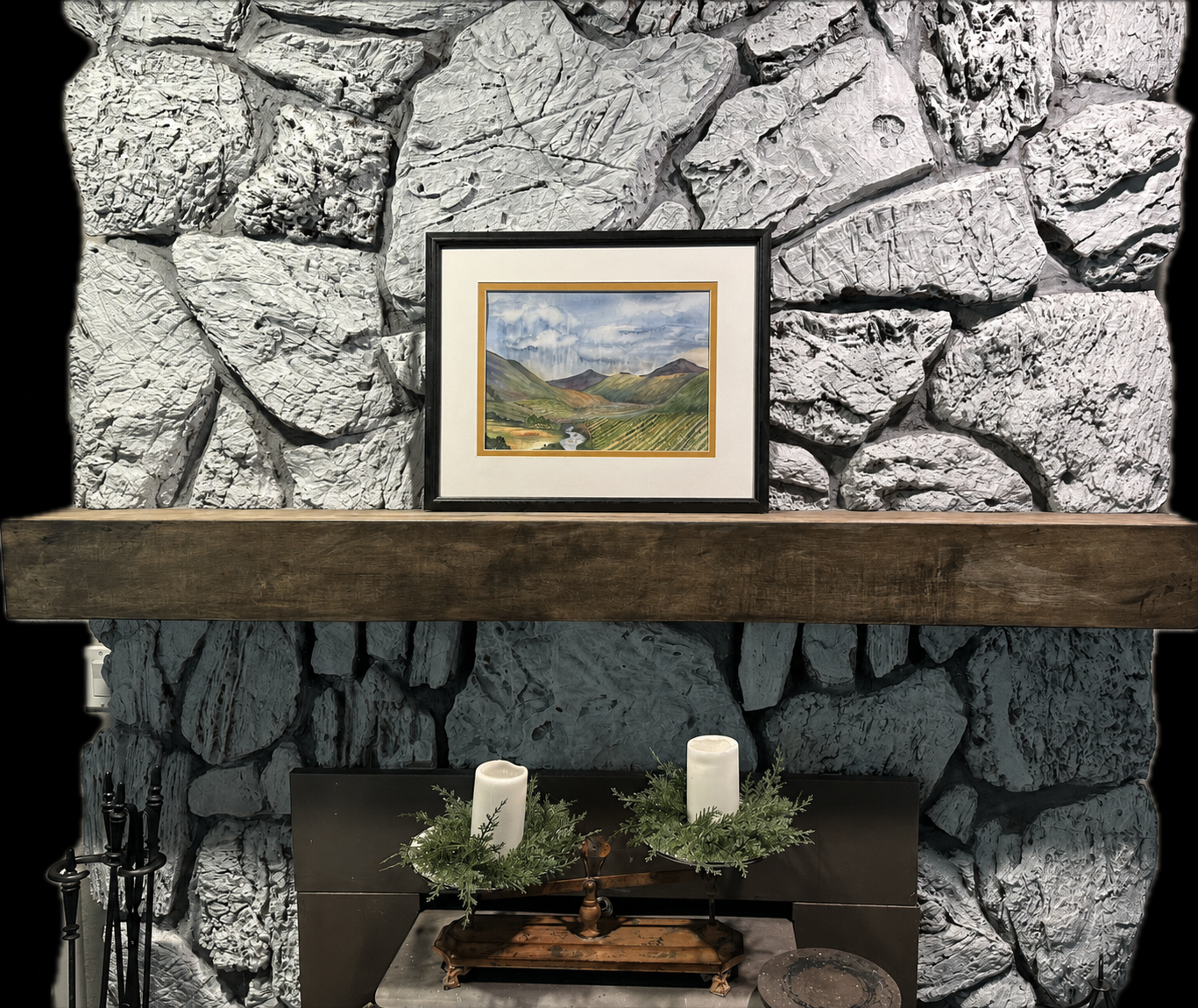 Custom rustic fireplace mantel